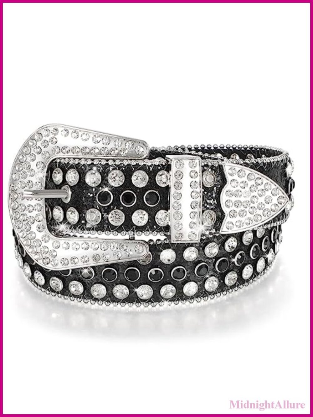 Genuine Leather Rhinestone Studded Belt 1.5" with Silver Buckle
